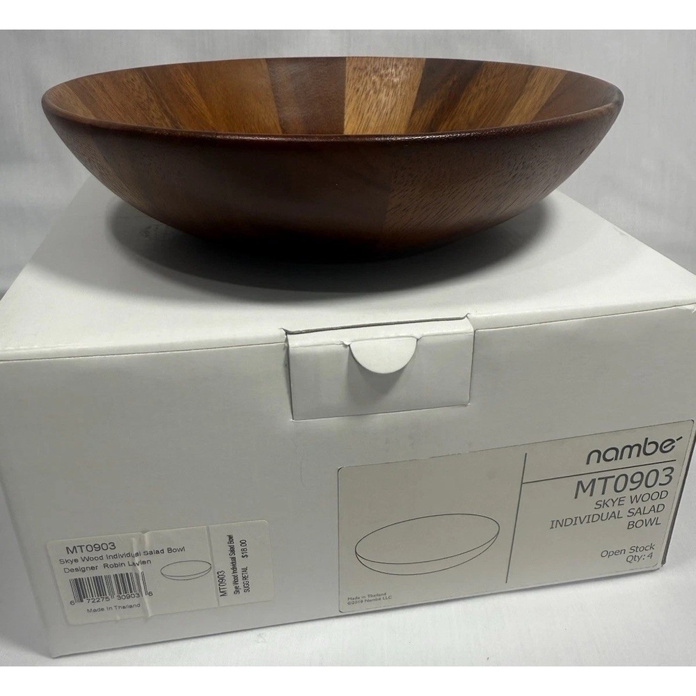 Nambe Skye Salad Bowl Wood Individual Acacia Wood 9"D‎ x 2"H NEW - Picture 6 of 6